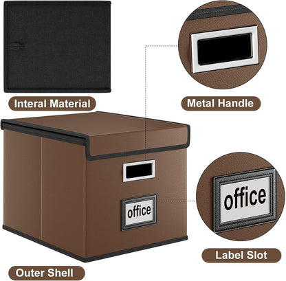 Upgraded Portable File Organizer Box with Lid, Collapsible Linen Hanging Filing Storage Boxes with Plastic Slides, Decorative Home/Office Filing System Box for File and Folders Storage (Gray)