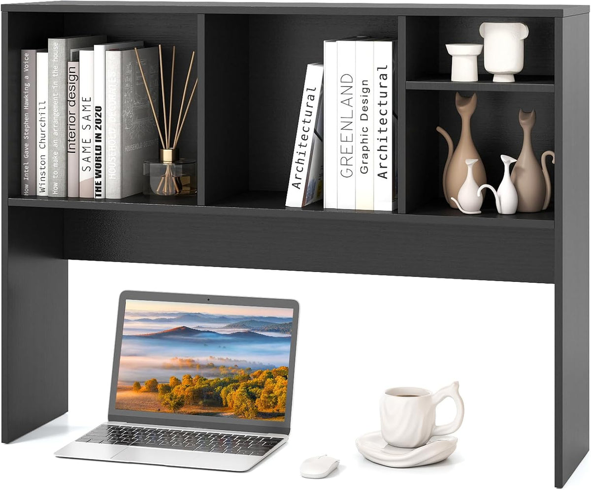 Desktop Bookshelf, Countertop Storage Hutch with 5 Shelves for Computer Desk, Desk 3-Tier Display Rack, Multipurpose Wood Desktop Hutch Storage Organizer for Dorm Office Home