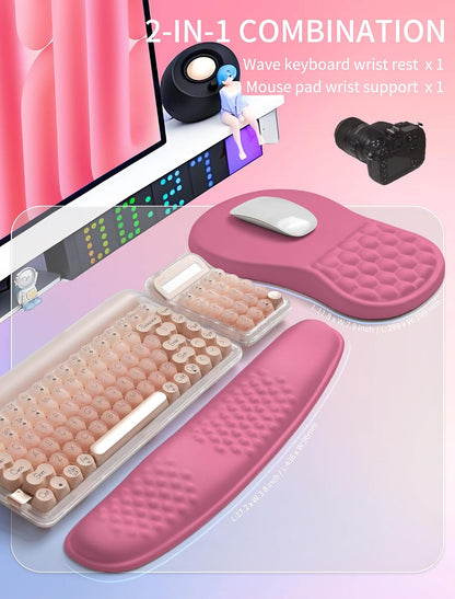 2in1 Combination, Wave Keyboard Wrist Rest and Ergonomic Curvature Mouse Pad Wrist Support for Relieve Wrist Pain, Filled with Soft Cushion Memory Foam, Black