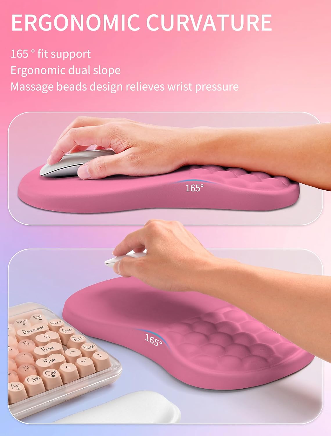 2in1 Combination, Wave Keyboard Wrist Rest and Ergonomic Curvature Mouse Pad Wrist Support for Relieve Wrist Pain, Filled with Soft Cushion Memory Foam, Black