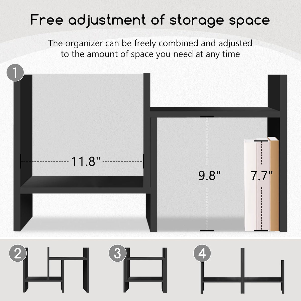 Jerry & Maggie Desktop Organizer Office Storage Rack Adjustable Wood Display Shelf Free Style Double H, Multi-Functional Mini Bookshelf for Desk Natural Stand (White)