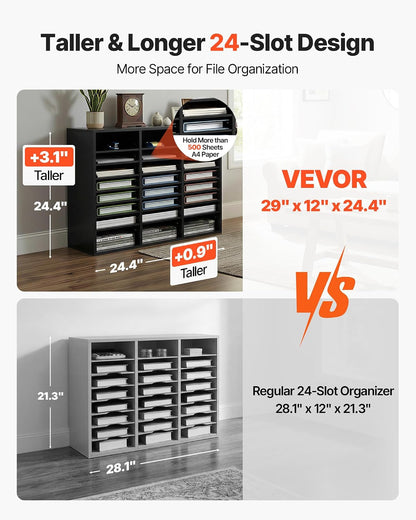 VEVOR Literature Organizers, 12 Compartments Office Mailbox with Adjustable Shelves, Wood Literature Sorter 20.4x12x16.1 inches for Office, Home, Classroom, Mailrooms Organization, EPA Certified White