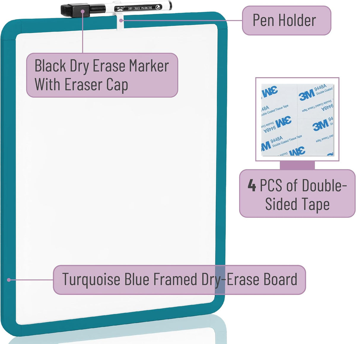 Dry Erase Board, 14” x 11”, White Frame
