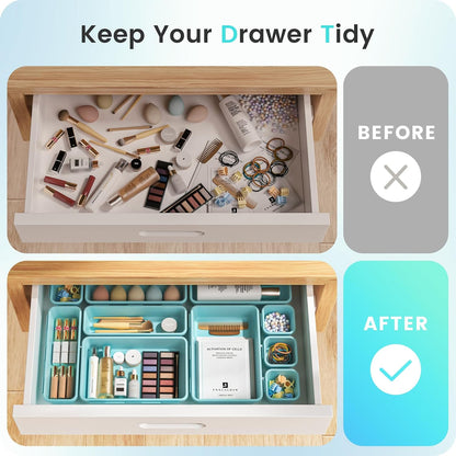 A-LuGei 【Military Grade】 Drawer Organizer, 【𝟱𝗦𝗶𝘇𝗲】 Makeup organizer, 【Holds 177 Items】 Bathroom Organizers and Storage, Organization and Storage, Desk Drawer Organizer for Vanity (Clear)