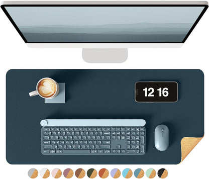 Double-Sided Desk Pad, 31.5"x15.7"Leather Desk Mat, Eco Cork Desk Pad Protector,Large Mouse Pad,Waterproof Desk Blotter for Office/Home(Coffee)