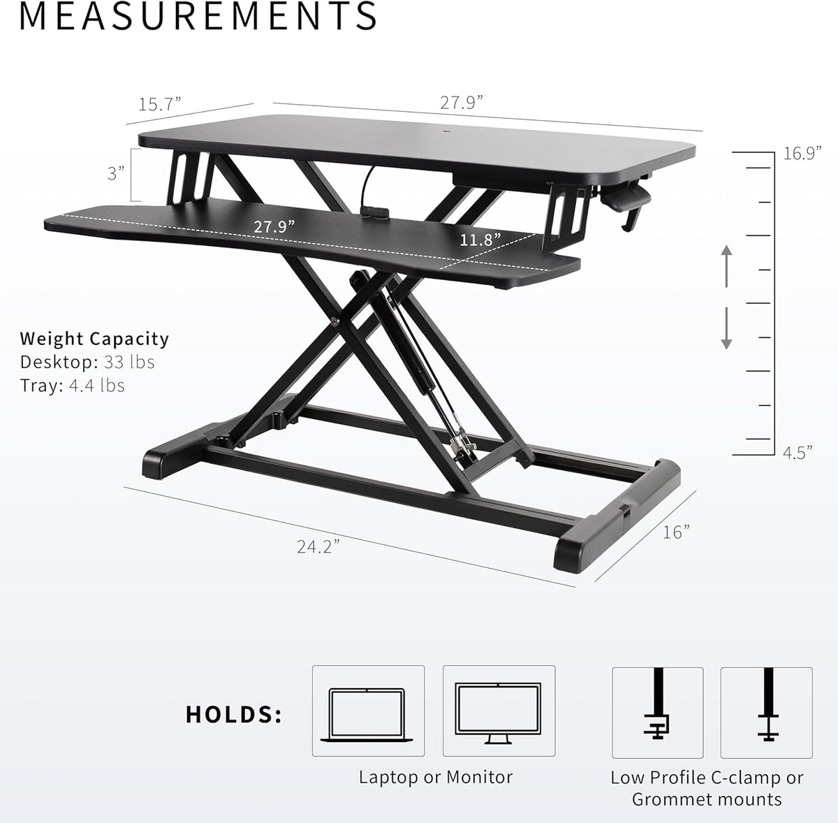 Black 32 in Standing Desk Converter, DESK-V000K