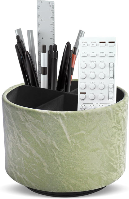 Round Leather Art Supply Organizer,Remote Control Holder,360 Degree Rotating,Multi-Functional Pencil Holder,4 Compartments Desktop Stationary Organizer(1-Blue Bird) - Colors C