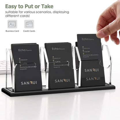 Black Business Card Holder for Desk 1 Slot Clear Acrylic Horizontal