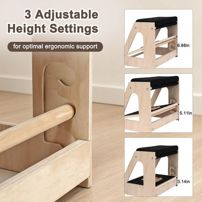 Natheeph Wooden Foot Rest Under Desk at Work – 3-Height Adjustable Ergonomic Foot Stool with Massage Roller on Lower Deck & Foam Upper Pad for Office, Home, Gaming, Non-Slip Base