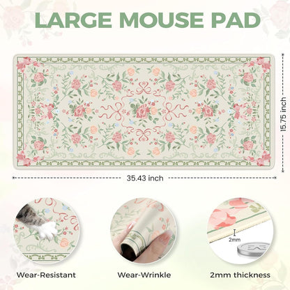 Desk Mat,Mouse Pad for Office Desk,35.4x15.7in,Pink Flowers