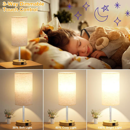 Dicoool Bedside Table Lamp for Bedroom - 3-Way Dimmable Touch Lamp, USB A+C
