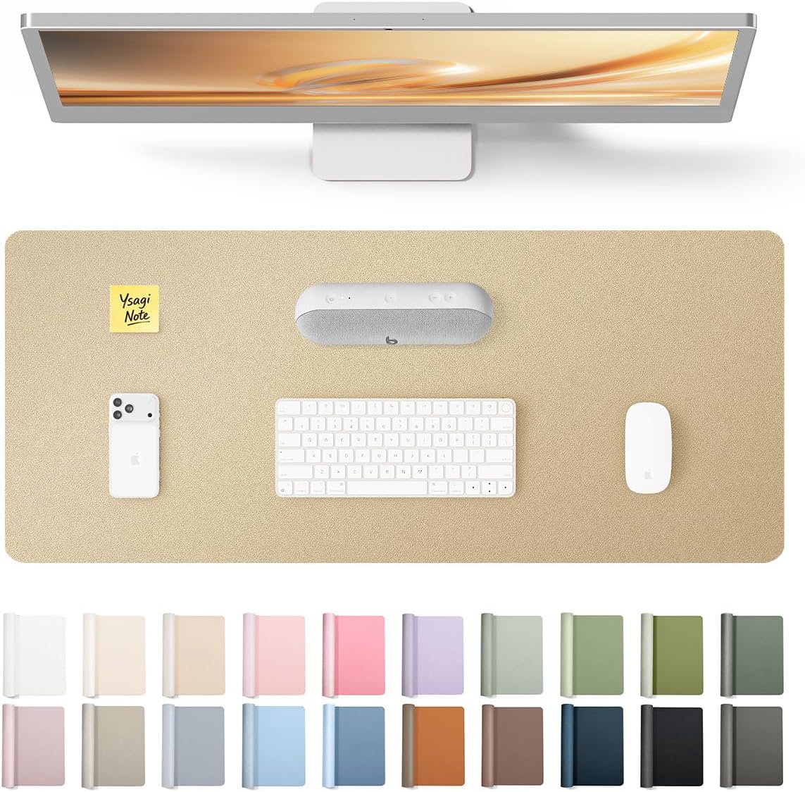 YSAGi Leather Desk Pad Protector, Office Desk Mat, Large Mouse Pad, Non-Slip PU Leather Desk Blotter, Waterproof Laptop Desk Writing Pad for Office and Home (23.6" x 13.8", Eggshell) - Colors A