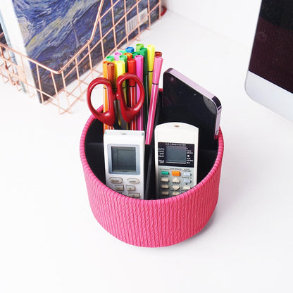 Round Leather Art Supply Organizer,Remote Control Holder,360 Degree Rotating,Multi-Functional Pencil Holder,4 Compartments Desktop Stationary Organizer(1-Blue Bird) - Colors A