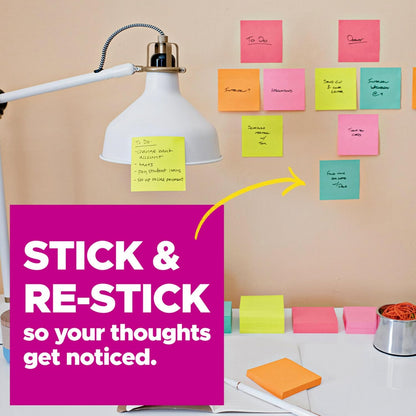 Post-it Super Sticky Notes, 15 Sticky Notes Pads, 3 x 3 in., School Supplies and Oﬃce Supplies, 2X the Sticking Power, Assorted Brights