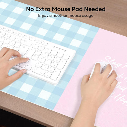 Checkered Pattern Desk Pad Protector, 35.5 x 13'' Aesthetic Mouse Mat for Desktop, Waterproof PU Leathe Non-Slip Desk Writing Pad for Office and Home, Green and Purple