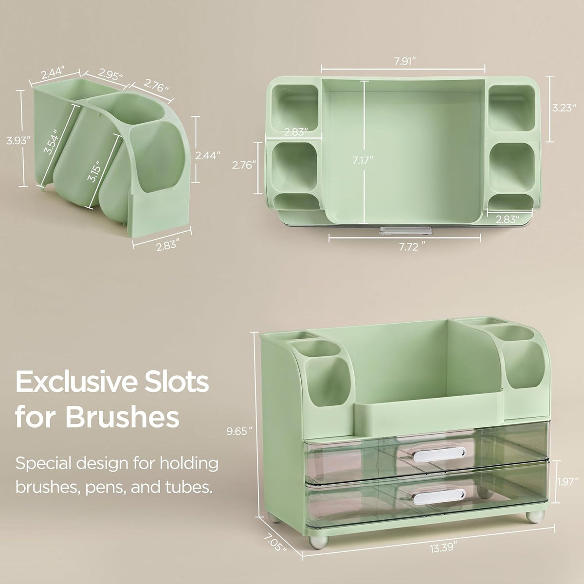 HBlife Makeup Organizer for Vanity with Brush Holder, Large Bathroom Countertop Cosmetic Organizer Skin Care Storage, Easy to Store Lipsticks, Nail Polishes, Perfumes, Eyeshadow Palettes, All White