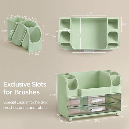 HBlife Makeup Organizer for Vanity with Brush Holder, Large Bathroom Countertop Cosmetic Organizer Skin Care Storage, Easy to Store Lipsticks, Nail Polishes, Perfumes, Eyeshadow Palettes, All White
