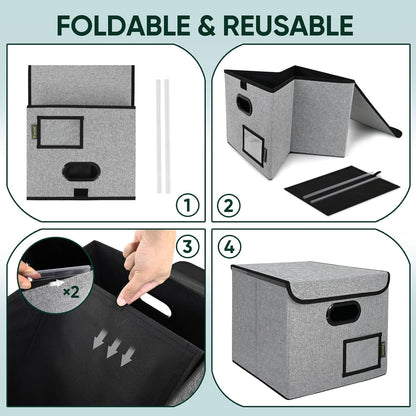 BALEINE File Organizer Box with Lid, Collapsible File Folder Organizer with Plastic Slide, Hanging File Folder Box for Office Document Storage (Black)