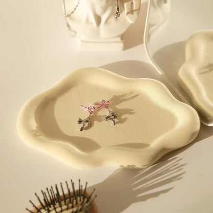 Jewelry Dish Trinket Tray for Women, Ring Dish Holder, Unique Cloud Shape Ceramic Plate Cute Things Vanity Aesthetic Room Decor Mother's Day Birthday (White)