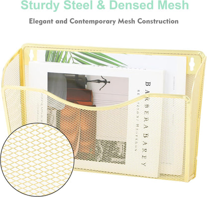 EASEPRES 3 Single Pocket Mesh Hanging File Organizer, Vertical Wall Mounted Magazine File Holder, Mount Basket Mail Paper Document Folder Organizing for Office, Home and School, Black