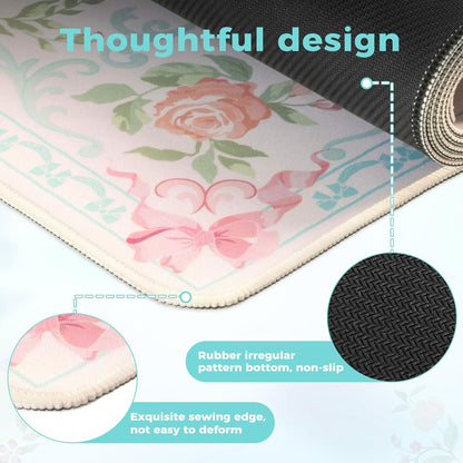Desk Mat,Mouse Pad for Office Desk,35.4x15.7in,Pink Flowers