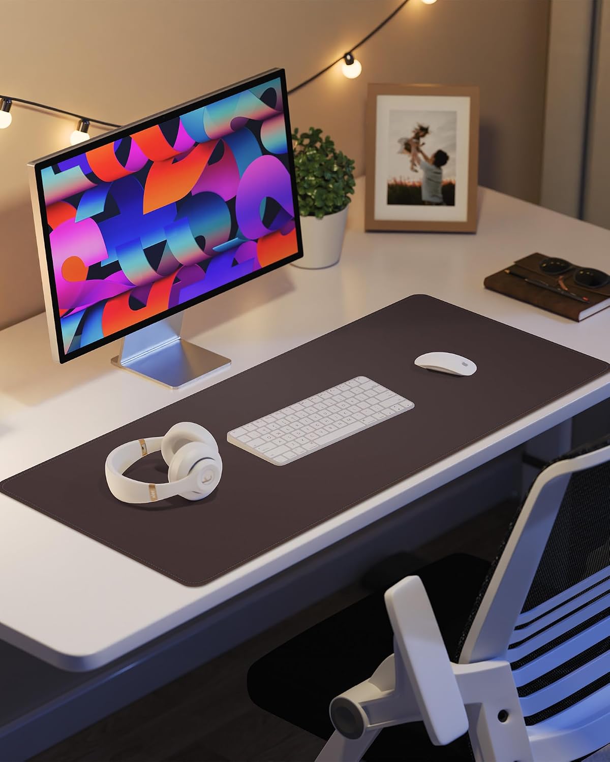 AFIING Large Desk Mat 55" x 24" - PU Leather Desk Pad Protector, Waterproof Non-Slip Extended Mouse Pad for Office Desk, Keyboard, Laptop and Home Workspace (Black)