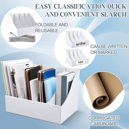 3 Pack Cardboard Magazine File Holders 12 Grids Vertical Book Bins 10.6'' x 10.2'' x 14'' Magazine Document Storage Box for Desk Shelves Home Office Classroom Library Use (White)
