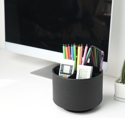 Round Leather Art Supply Organizer,Remote Control Holder,360 Degree Rotating,Multi-Functional Pencil Holder,4 Compartments Desktop Stationary Organizer(1-Blue Bird) - Colors C