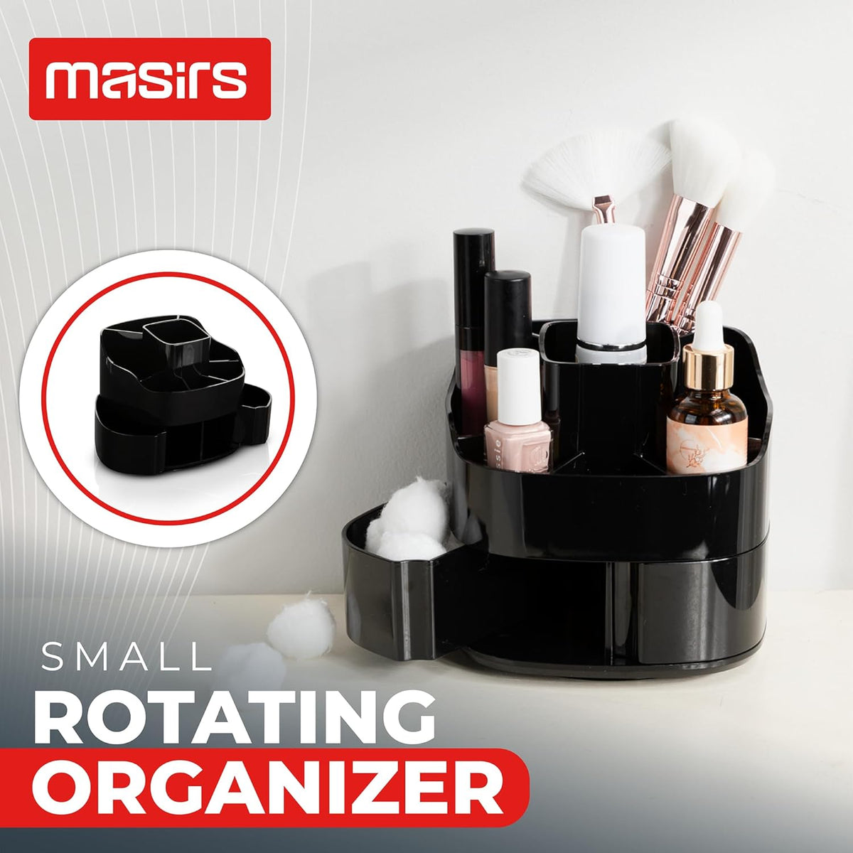 Masirs 360 Rotating Makeup Organizer Countertop - Adjustable Shelf Height - The Perfect Round Spinning Cosmetic Organizer for Bedroom Dresser or Vanity Countertop Storage (Clear)