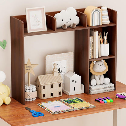 Desktop Bookshelf, Countertop Storage Hutch with 5 Shelves for Computer Desk, Desk 3-Tier Display Rack, Multipurpose Wood Desktop Hutch Storage Organizer for Dorm Office Home