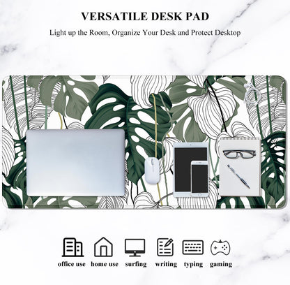 Auhoahsil Desk Mat, Ultra Large Mouse Pad, XXL Gaming Mousepad, Green Tropical Leaves Deskpad, Big Extended Full Size Mouse Pad, Desktop Desk Matt for Keyboard, Laptop & Computer, 35.5 x 15.7 in - Colors A