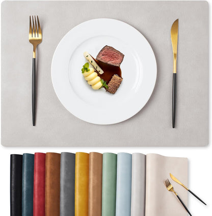 MOSAYT Vinyl Placemats Set of 6-12 X 17 Inch - Faux Leather 100% Waterproof Oil-Proof Wipeable PU Place Mats, Heat Resistant Reversible Table Mats for Kitchen, Dining, Outdoor, Reddish Brown