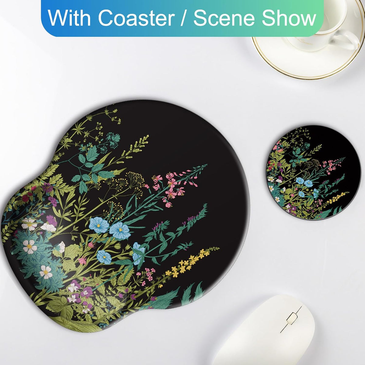Ergonomic Mouse Pad with Wrist Support Rest,Large Mousepad Gel Wrist Rest, with Coaster Non-Slip & Pain Relief for Computer, Desk, Home&Office-Beach - Colors B