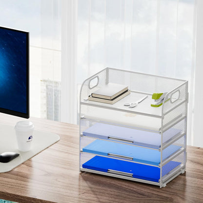 Marbrasse 5 Tier Paper Organizer Letter Tray, Mesh Desk File Organizer with Handle, Paper Sorter Desk Organizer for Home Office Supplies - Black, Adjustable