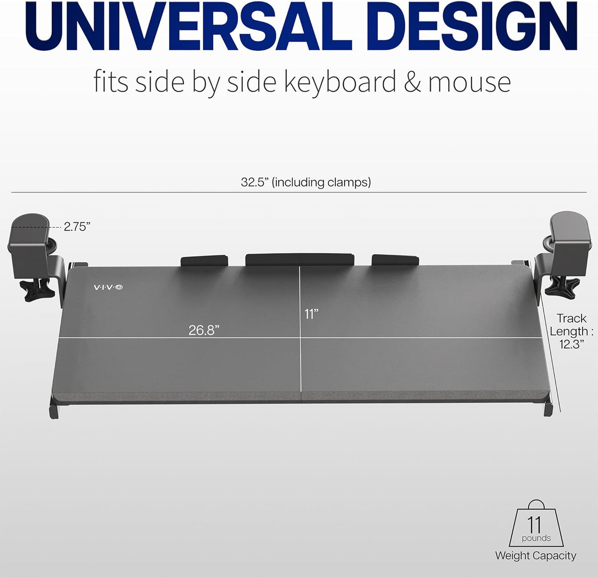 VIVO Extra Long Clamp-on Computer Keyboard and Mouse Under Desk Slider Tray, 34 x 11 inch Pull Out Platform Drawer, Black, MOUNT-KB15EB
