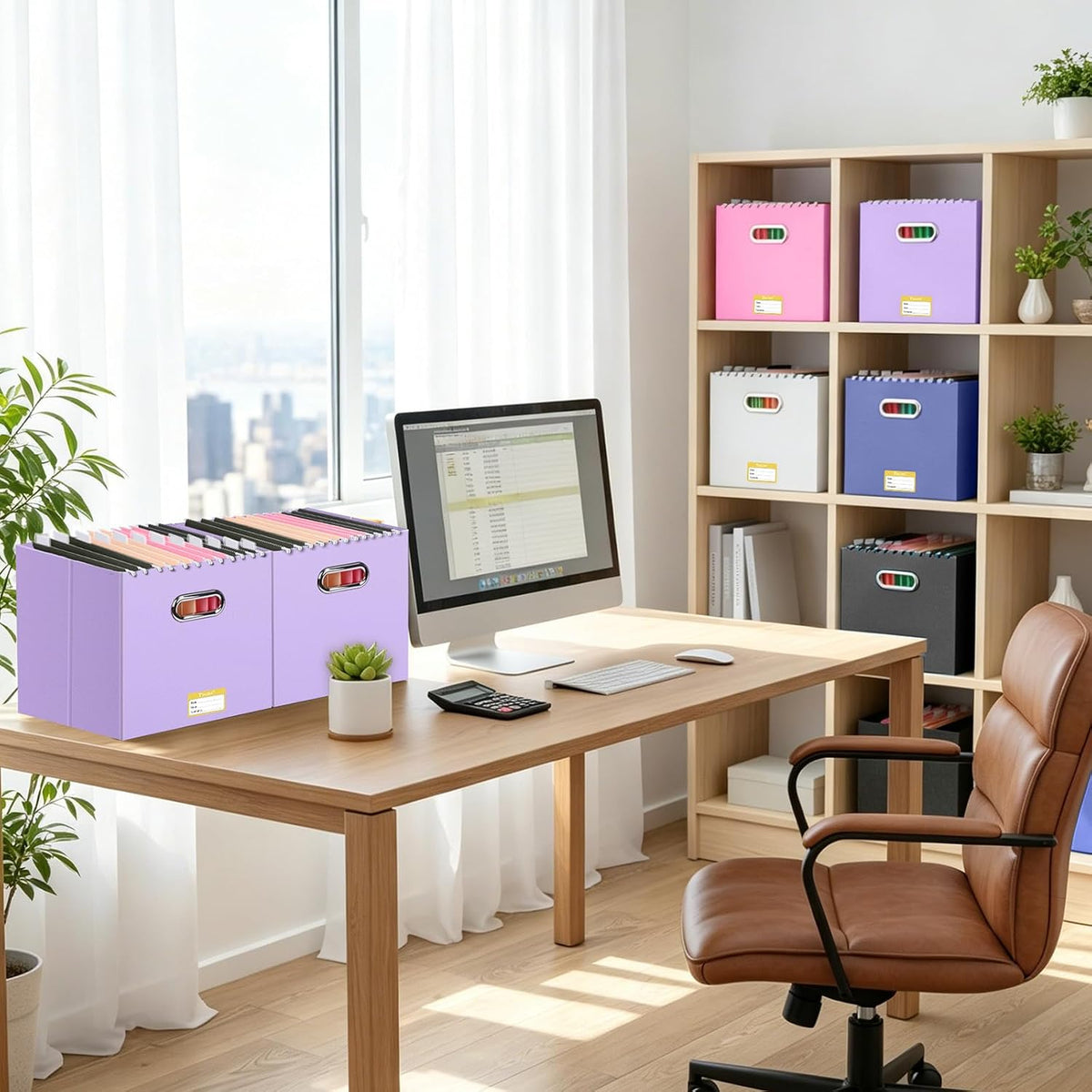 BALEINE File Organizer Box, Cardboard File Folder Organizer with Handle for Letter Size, Portable Collapsible Hanging Filing Box for Home Office Document Storage (2 Pack, Black)