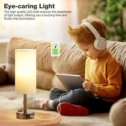 Fenmzee Bedside Table Lamp for Bedroom - Dimmable Touch, USB A+C, AC Outlet
