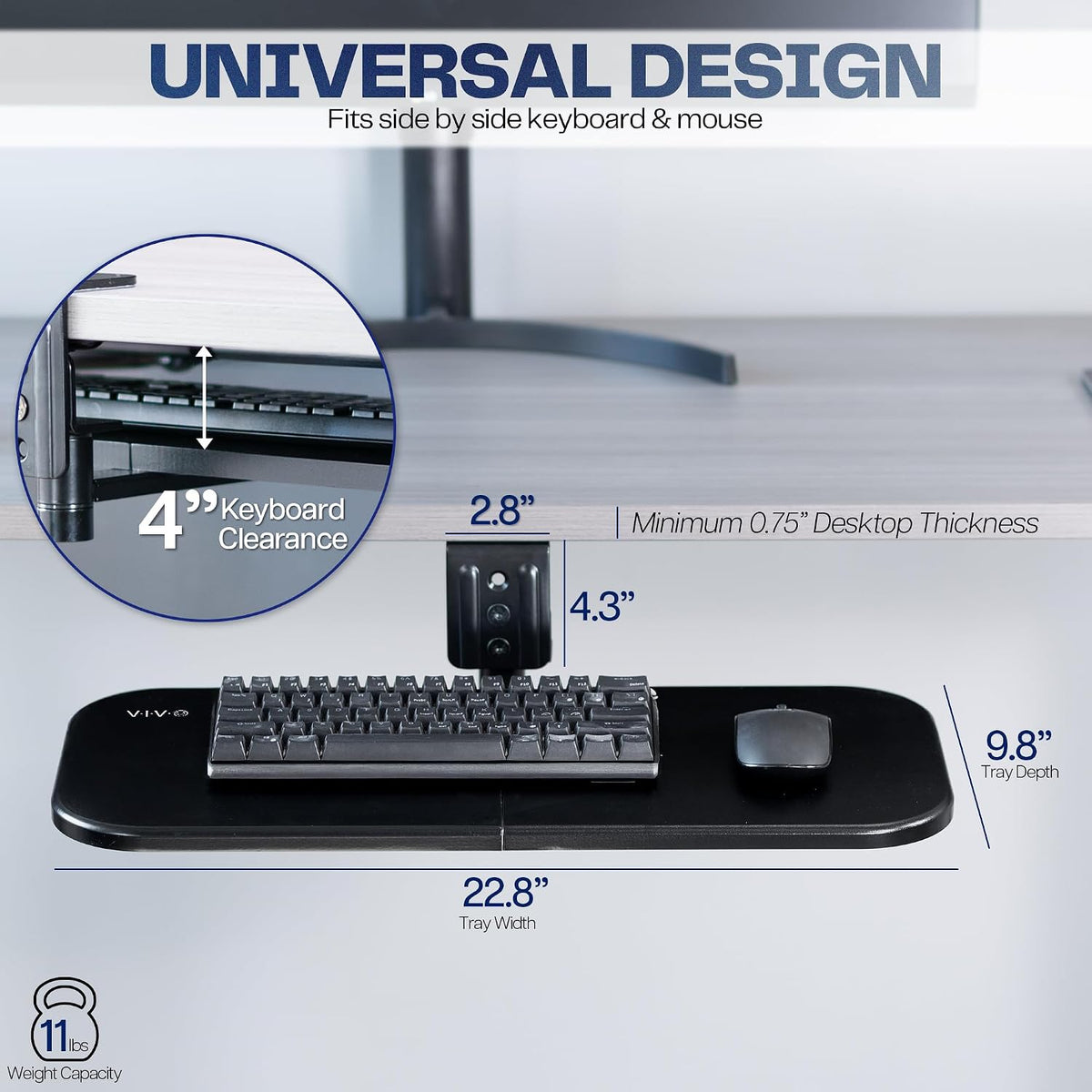 VIVO Under Desk Rotating 23 x 10 inch Computer Keyboard and Mouse Tray, Swiveling Platform, Ergonomic Typing, Black, MOUNT-KB01B