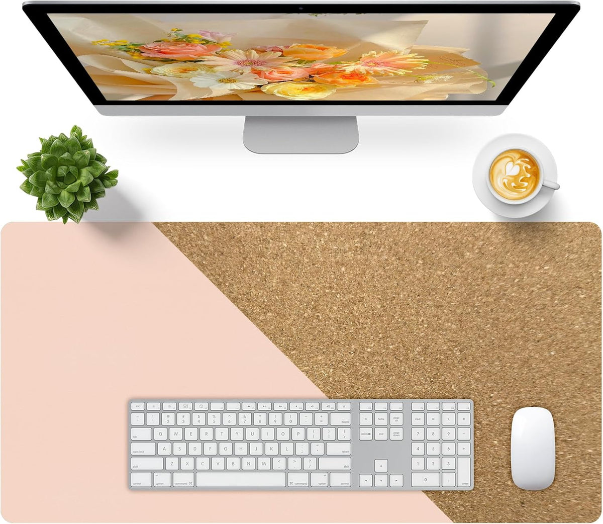 Bloss Leather Desk Pad and Keyboard Wrist Rest, Large Mouse Pad + Keyboard Pad+Mouse Wrist Support, Non-Slip Desk Mat Protector for Office, Home(31.5×15.7 Inches,Beige) - Colors A