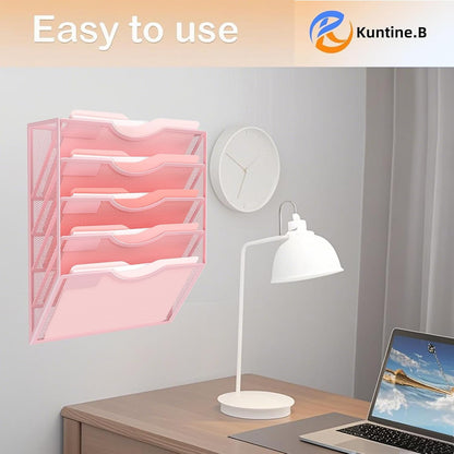 Kuntine.B Wall File Organizer Office Hanging Magazine Holder Wall File Organizer for Office Home (Black, 5 Tier)
