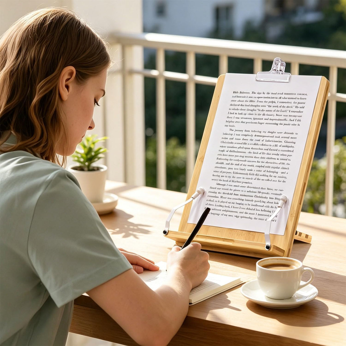 wishacc Large Bamboo Document Holder for Desk - 5 Adjustable Angles Paper Stand for Typing, Oversized Copyholder & Desktop Easel with 2 Page Clips, Foldable Sheet Holder for Legal Pad