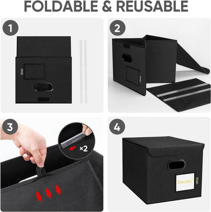 BALEINE File Organizer Box with Lid, Collapsible File Folder Organizer with Plastic Slide, Hanging File Folder Box for Office Document Storage (Black)