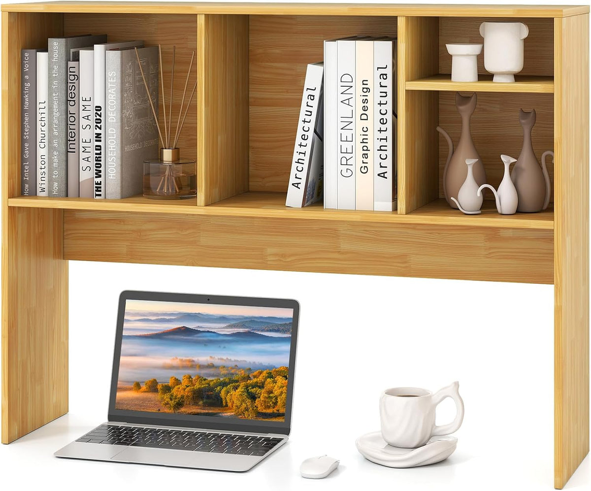 Desktop Bookshelf, Countertop Storage Hutch with 5 Shelves for Computer Desk, Desk 3-Tier Display Rack, Multipurpose Wood Desktop Hutch Storage Organizer for Dorm Office Home