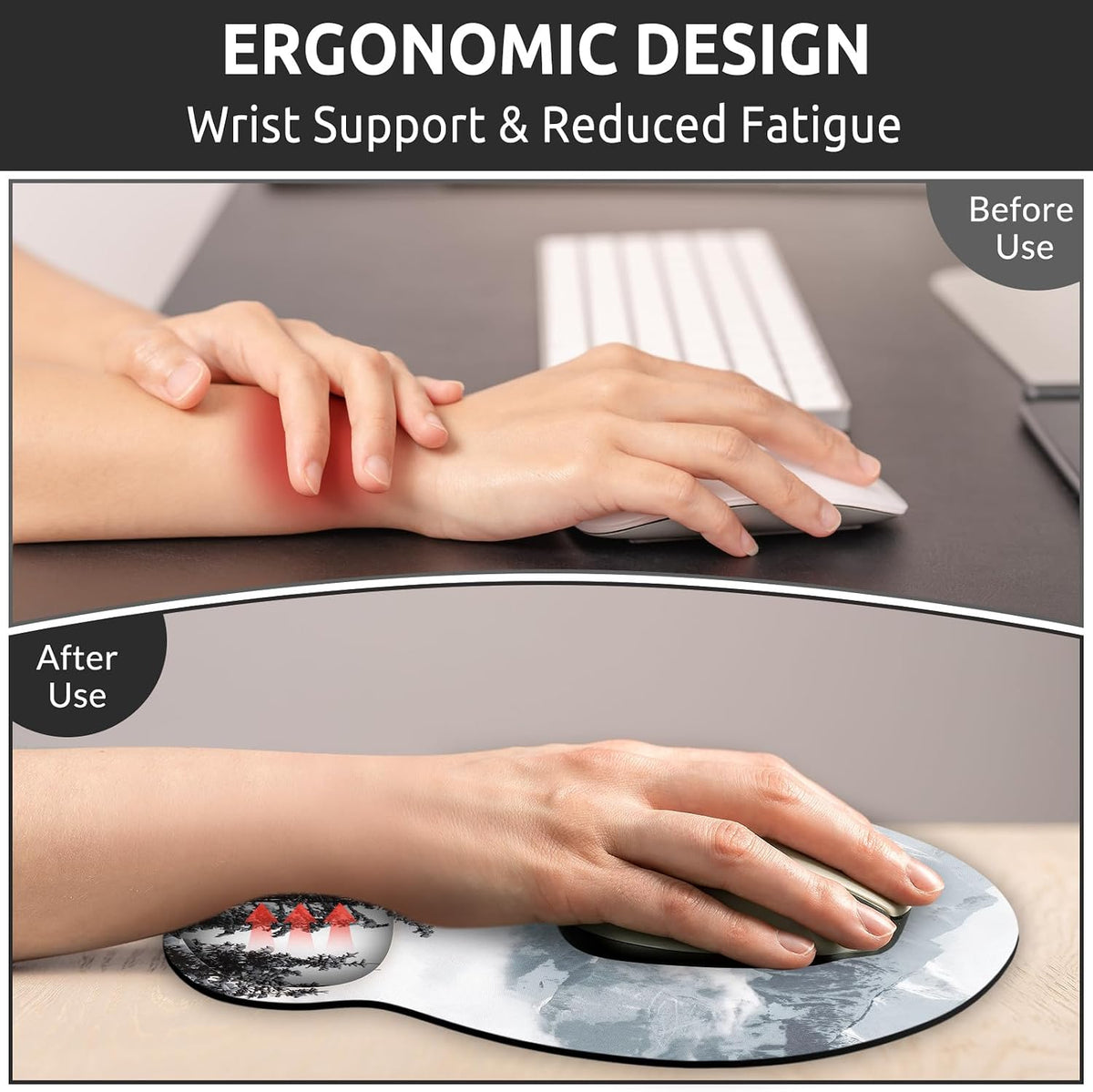 KONVINIT Ergonomic Mouse Pad with Wrist Rest, Small Mousepad with Non-Slip Rubber Base and Smooth Surface, Beach Mouse Pads for Desk, Office Desk Accessories