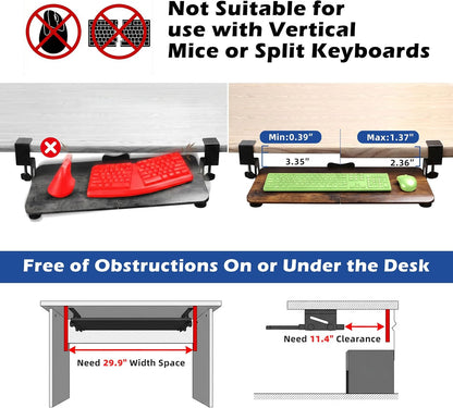 White Keyboard Tray Under Desk Clamp, 26.77" Large Under Desk Keyboard Tray Slide Out, Ergonomic Keyboard and Mouse Tray with Wrapped Edge Finish, Modern Desk Extender for Home Office