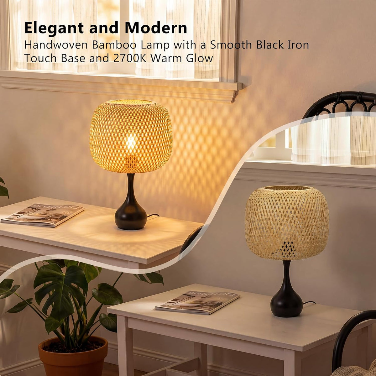 ONEWISH Touch Bedside Lamp for Bedroom, 3-Way Dimmable Farmhouse Table Lamps for Nightstand with Fabric Shade, Desk Lamp for Kids Reading, Home Office