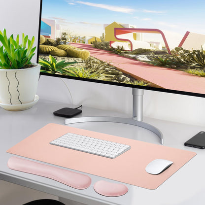 Bloss Leather Desk Pad and Keyboard Wrist Rest, Large Mouse Pad + Keyboard Pad+Mouse Wrist Support, Non-Slip Desk Mat Protector for Office, Home(31.5×15.7 Inches,Beige) - Colors B