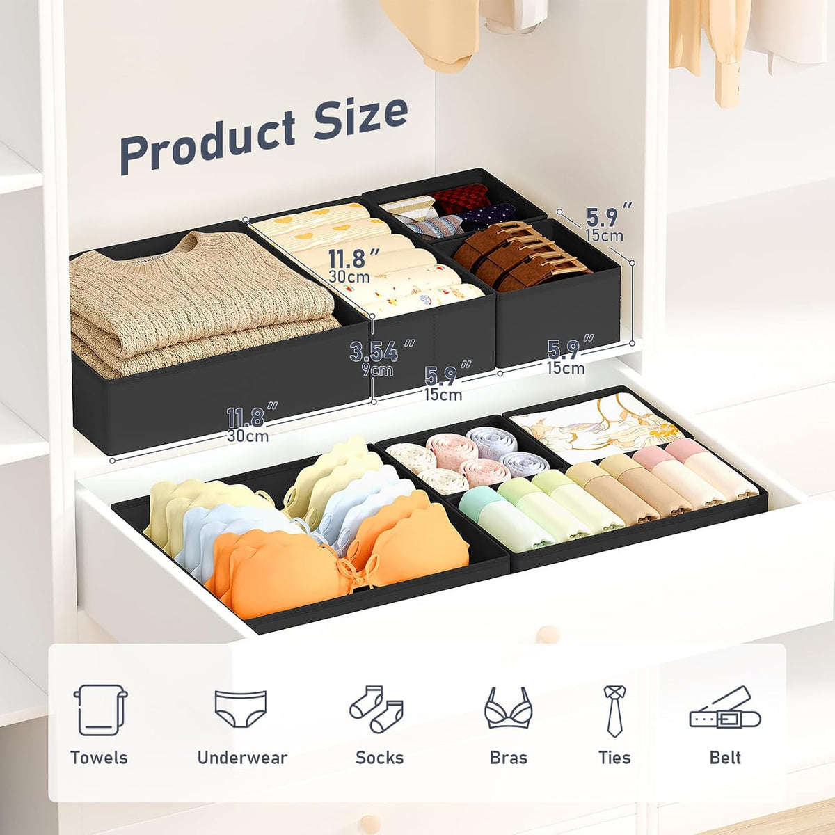 Drawer Organizer Clothes, Dresser Organizer, Foldable Closet Organizers and Storage, Fabric Dresser Bins, Drawer Dividers for Nursery, Baby Clothes, Underwears, Sock (Beige)