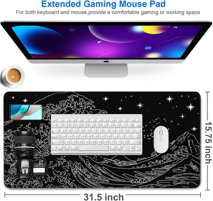 Large Gaming Mouse Pad, 31.5x15.7 inch Large Extended Computer Keyboard Mouse Mat, Water Resist Non-Slip Mousepad Rubber Base Long XXL Desk Mouse Pad for Work & Gaming, Office & Home, Black