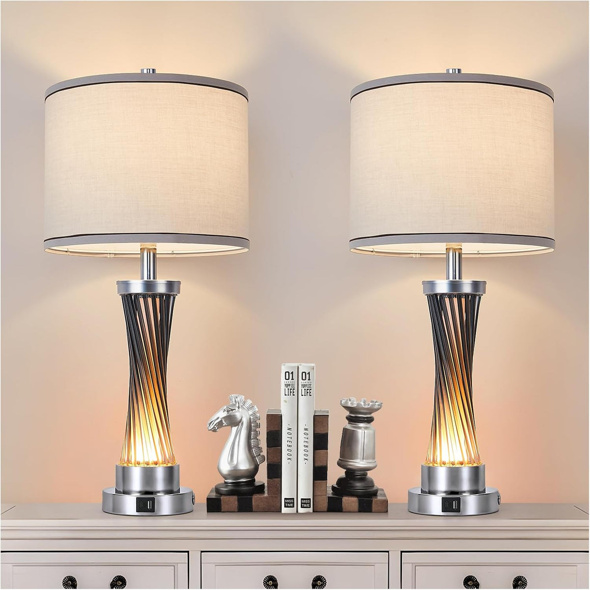 Small Bedside Table Lamp for Bedroom - Reading Desk Lamp with 3 Color Temperatures，15.5" Nightstand Ceramic Lamp with Fabric Shade for Kids Room,Living Room,Dorm,Home Office (Green)